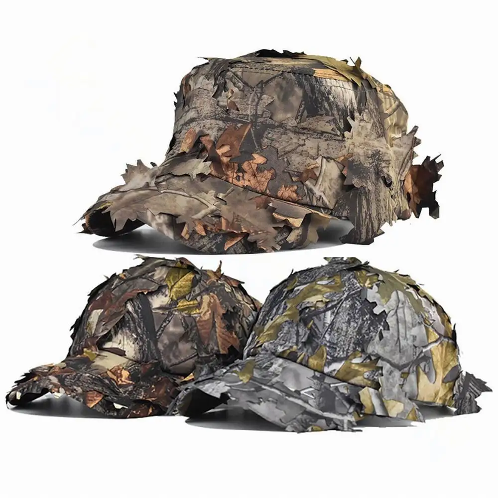 Camouflage Outdoor Tactical Military Cap with 3D Bionic Leaf Army Camo Hunting Hat Hidden Jungle Sniper Hat Sun Protection Cap