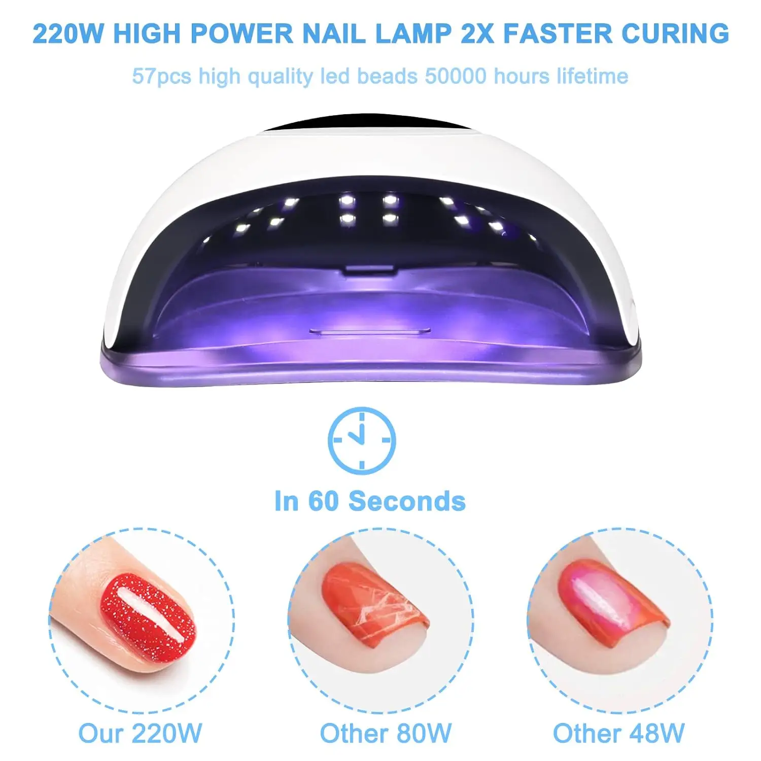 Lampada di essiccazione a LED UV da 220W per unghie lampade a polimerizzazione rapida 57pcs LED 4 timer smalto Gel per Manicure attrezzatura professionale per unghie