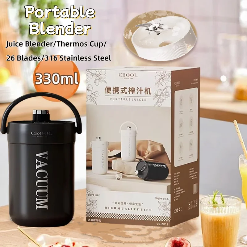 

Portable Juicer Blender 316 Stainless Steel Thermos Bottle Electric 26 Blades Blender Fresh Juice Smoothie Blender Ice CrushCup