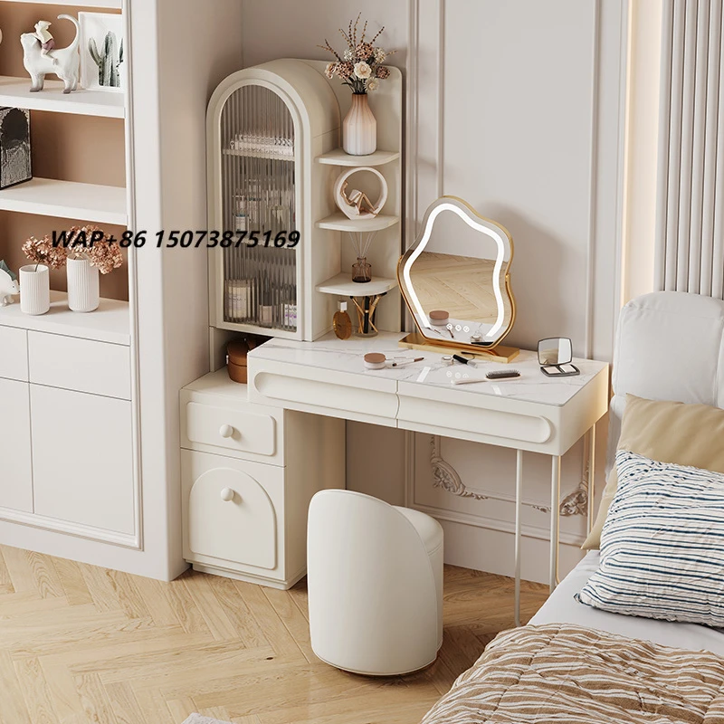 Desk Integrated Bedroom Light Luxury Modern Design Stainless Steel Dressing Table Storage Cabinet for Small Apartments