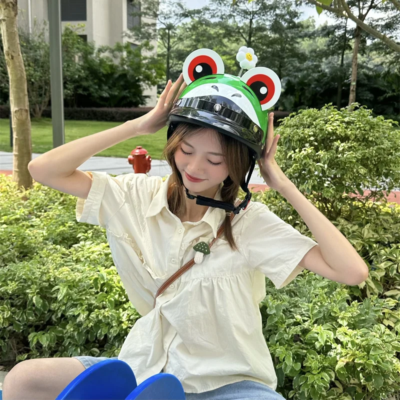 Cartoon electric car summer half helmet cute couple battery motorcycle hard hat men and women