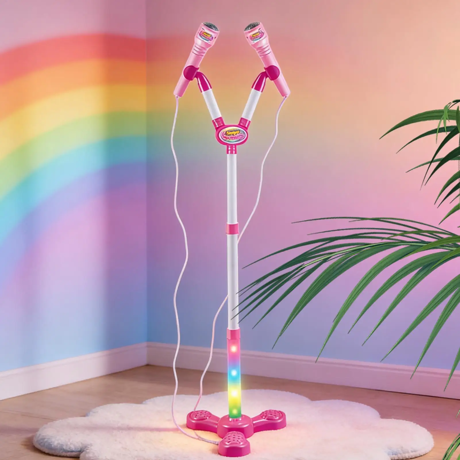 Microfoon voor kinderen met standaard Karaokebenodigdheden met kleurrijk licht Kindermicrofoonspeelgoed voor jongens, meisjes, kleuters