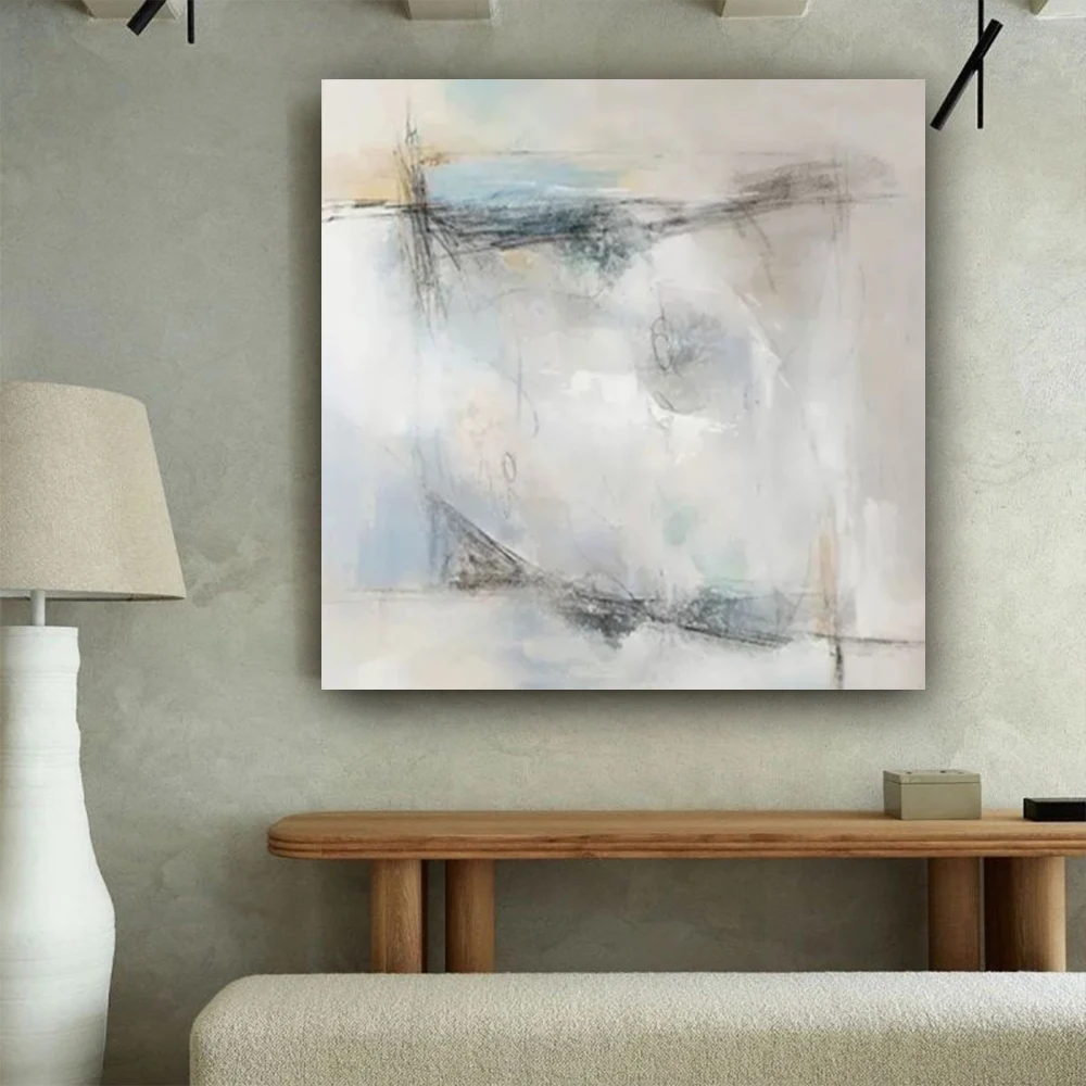 

100% Hand-painted Oil Paintings Abstract White Base Pattern Flowers Picture Modern Canvas Paint Living Room Decor Wall Art
