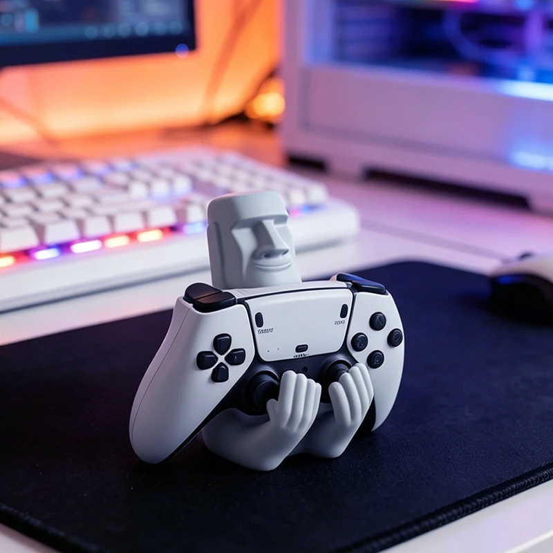 Moai Easter Island Resin Sculpture Decor Ornament Game Controller Holder for PS5 Xbox Switch Gamer Desktop Table Decor Accent