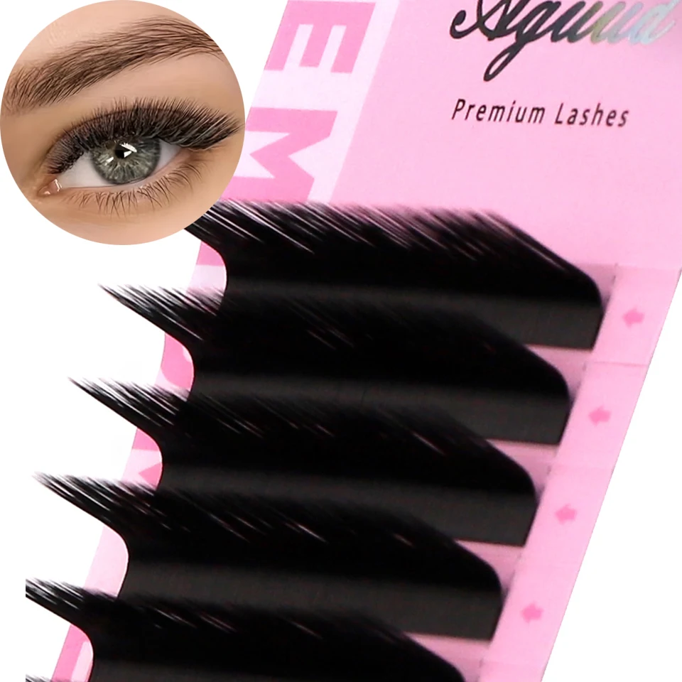 AGUUD 12rows L/M Curl Hand Made Faux Mink Individual Eyelash Extension 8-15mm Natural Soft L Shaped False Eyelash Makeup