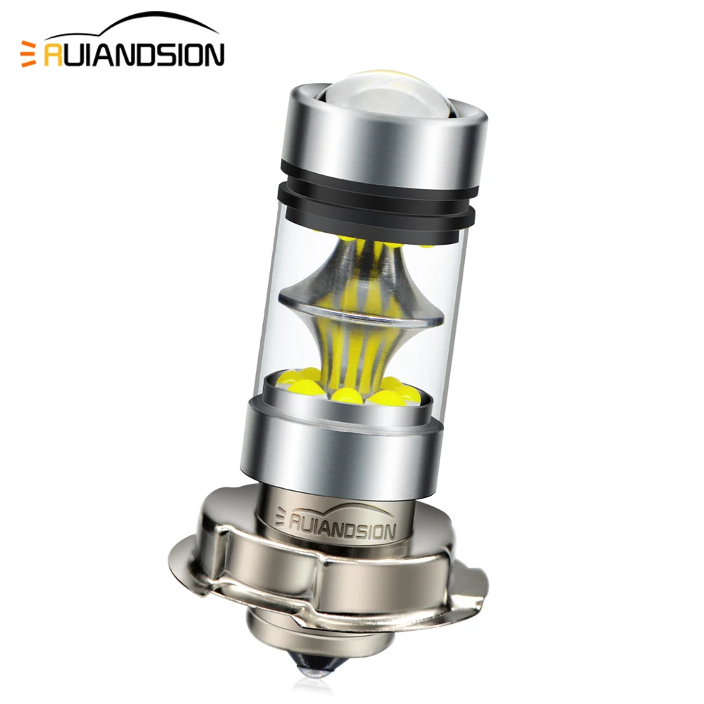 

RUIANDSION 1Pcs P26S Universal LED 100W 1000LM Motorbike Moped Scooter Headlight Bulb 10-30V 12V 24V 20XBDChip 6000K For ATV UTV