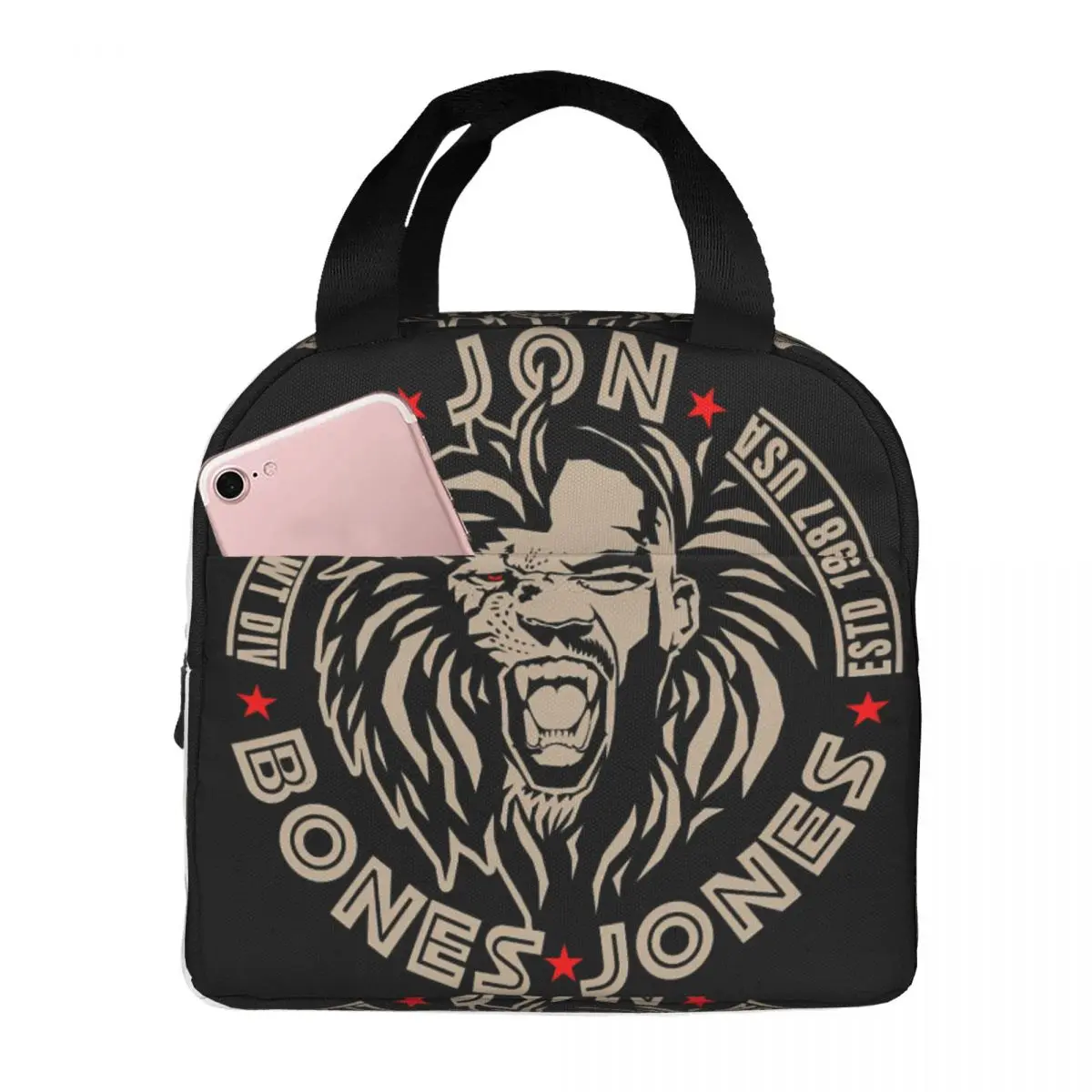 

Jon Bones Jones Lion Face Lunch Bag Unisex Portable Cooler Insulated Lunch Box Food Bento Box