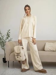 Long Sleeve Tracksuit 2 Piece Set Woman Casual Hoodie Pant Matching Sets Women Cozy Winter Knitted Two Piece Sets For Women 2024