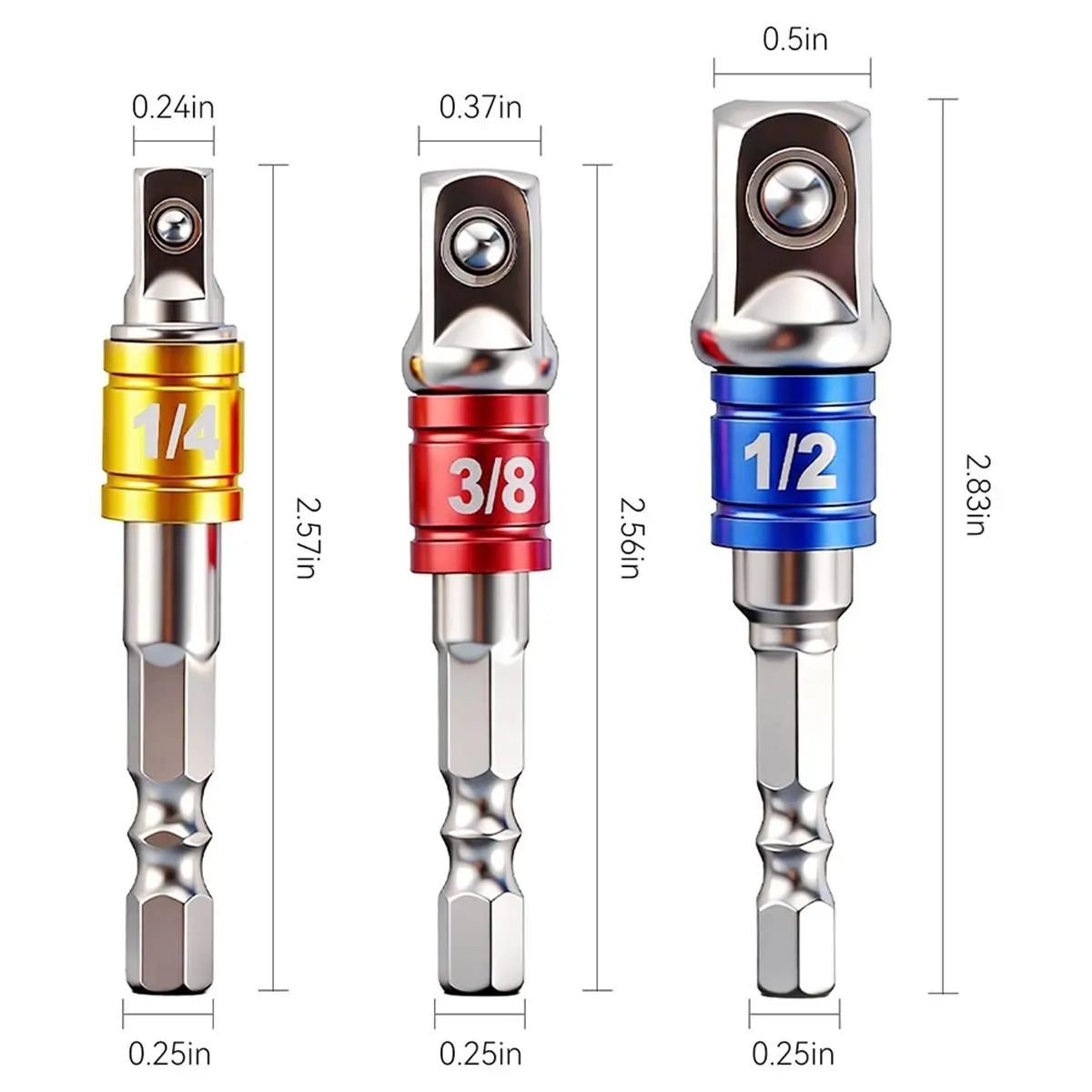 A43TBG 3PCS Impact Grade Socket Adapter Set for Power Drill & Impact Driver, Hex to Square (1/4