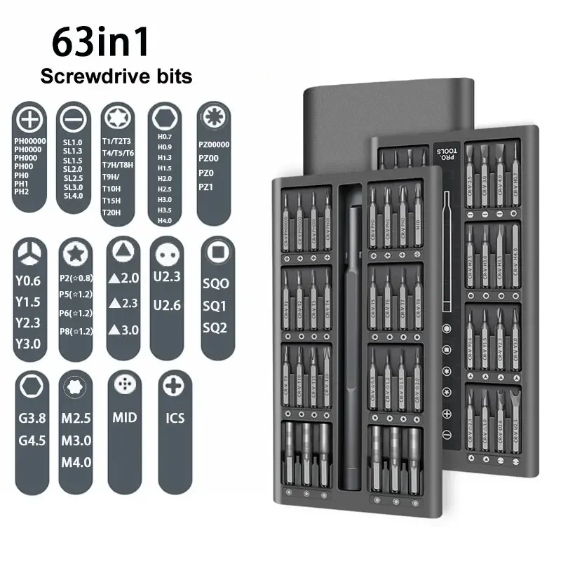 

Magnetic Screwdriver Set 63 in 1 Kit Bits Precision Electronics Computer PC Phone Disassembly Multifunctional Maintenance Tool