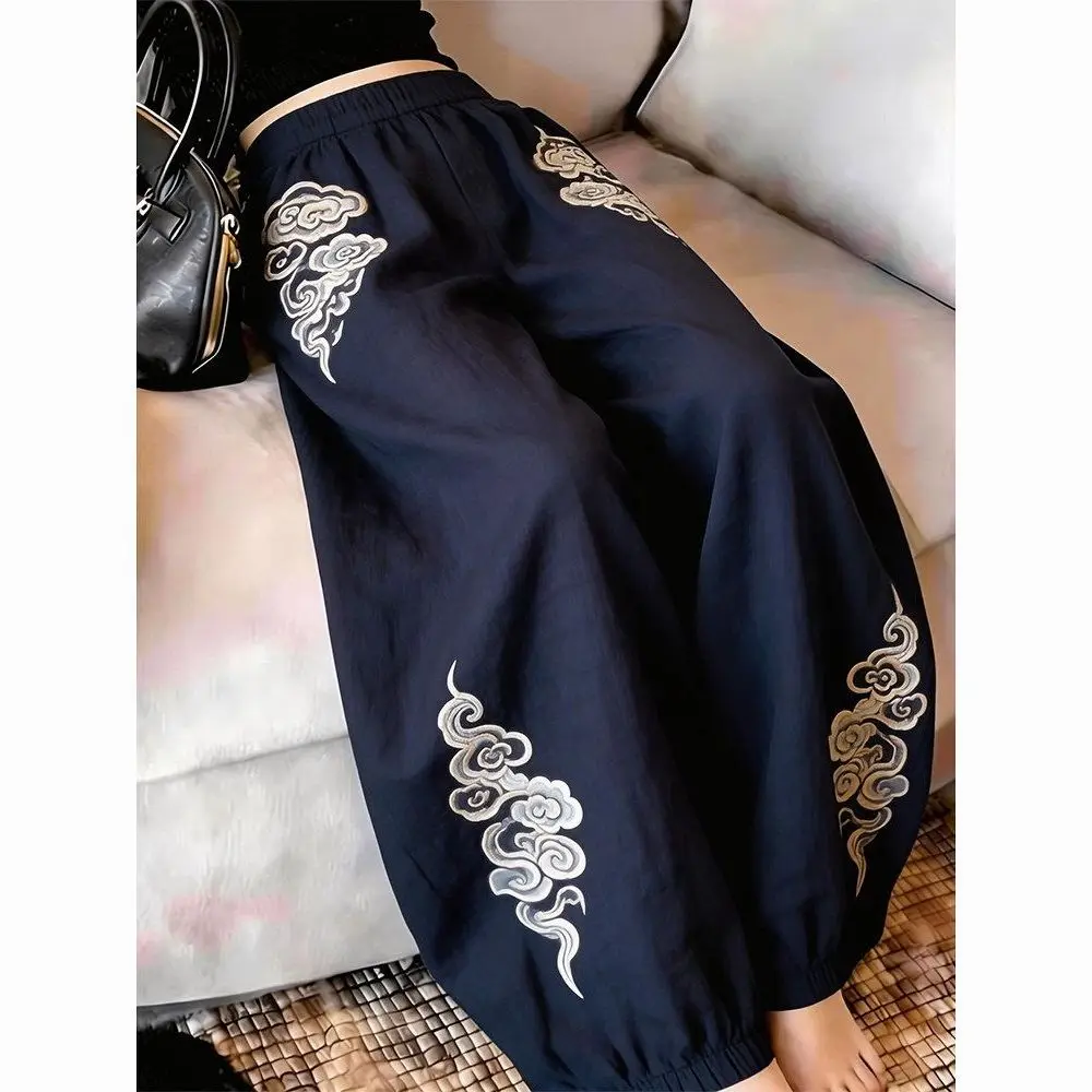 Lazy Wind Cloud Printing Loose Casual Pants Huge Good-looking Retro Wide-leg Pants Women Summer New Leggings Trousers Size 4XL