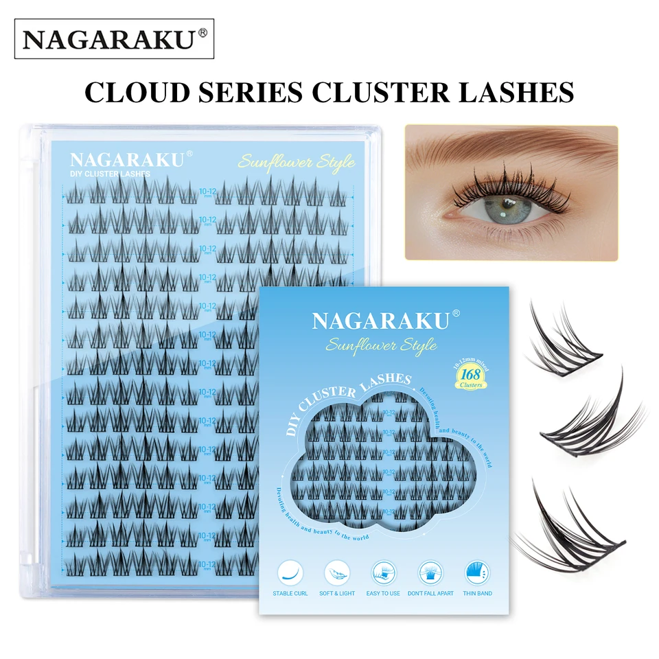 NAGARAKU Pestañas DIY en Grupo 'Serie Nube', Nueva Tendencia, Forma en Casa, Volumen Completo, Fáciles de Aplicar, para Cosplay