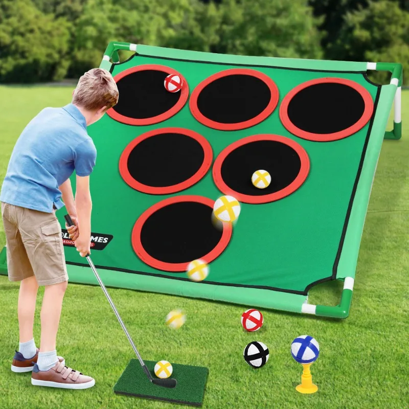 Golf Game Play Set Golf Chipping Game Cornhole Game with Balls Putting Mat Putter Target for Golfers Kids Family Indoor Outdoor