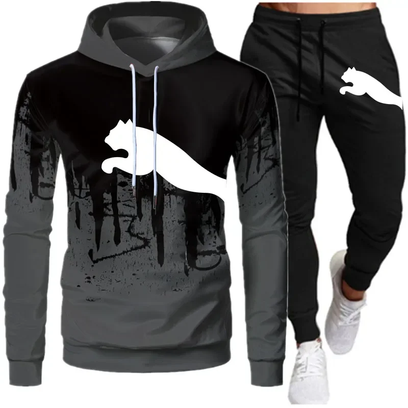 Ensemble sweat-shirt décontracté pour homme, sweats à capuche Splash Ink, pantalons de survêtement Sportedly, course à pied, fitness, automne, hiver, 2024, 2 pièces