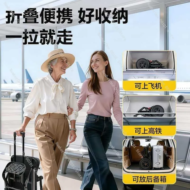 Portable Folding Wheelchair for Elderly, Lightweight Travel Walking Aid, Compact Mobility Chair Seniors, Easy Storage and Carry