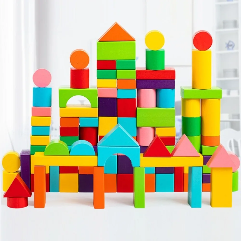 40PCS/SET Colorful Wooden Building Blocks Wooden with Storage Bag Stacking Blocks Learning Sensory 3D Early Educational Toys