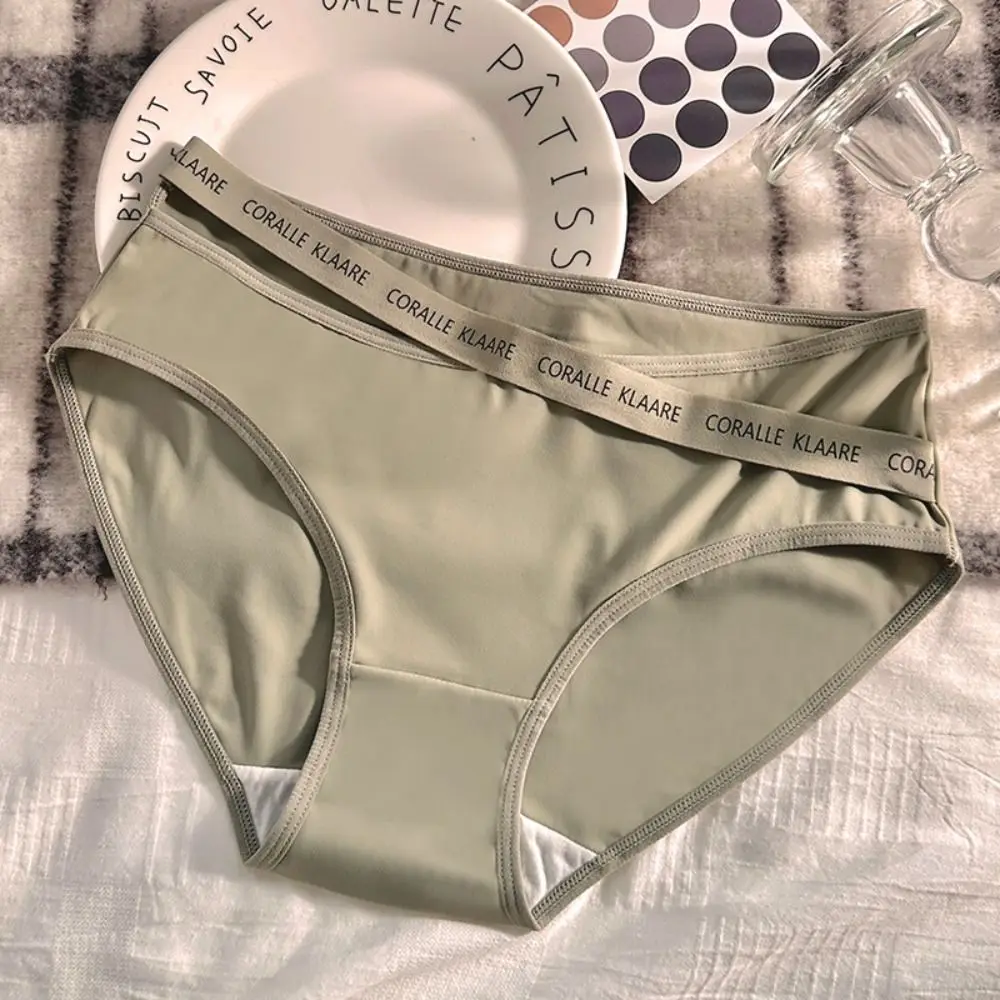 

Breathable Letter Ice Silk Panties Ultra Thin Soft Middle Waist Briefs Cotton Crotch Japanese Style Seamless Lingerie Female