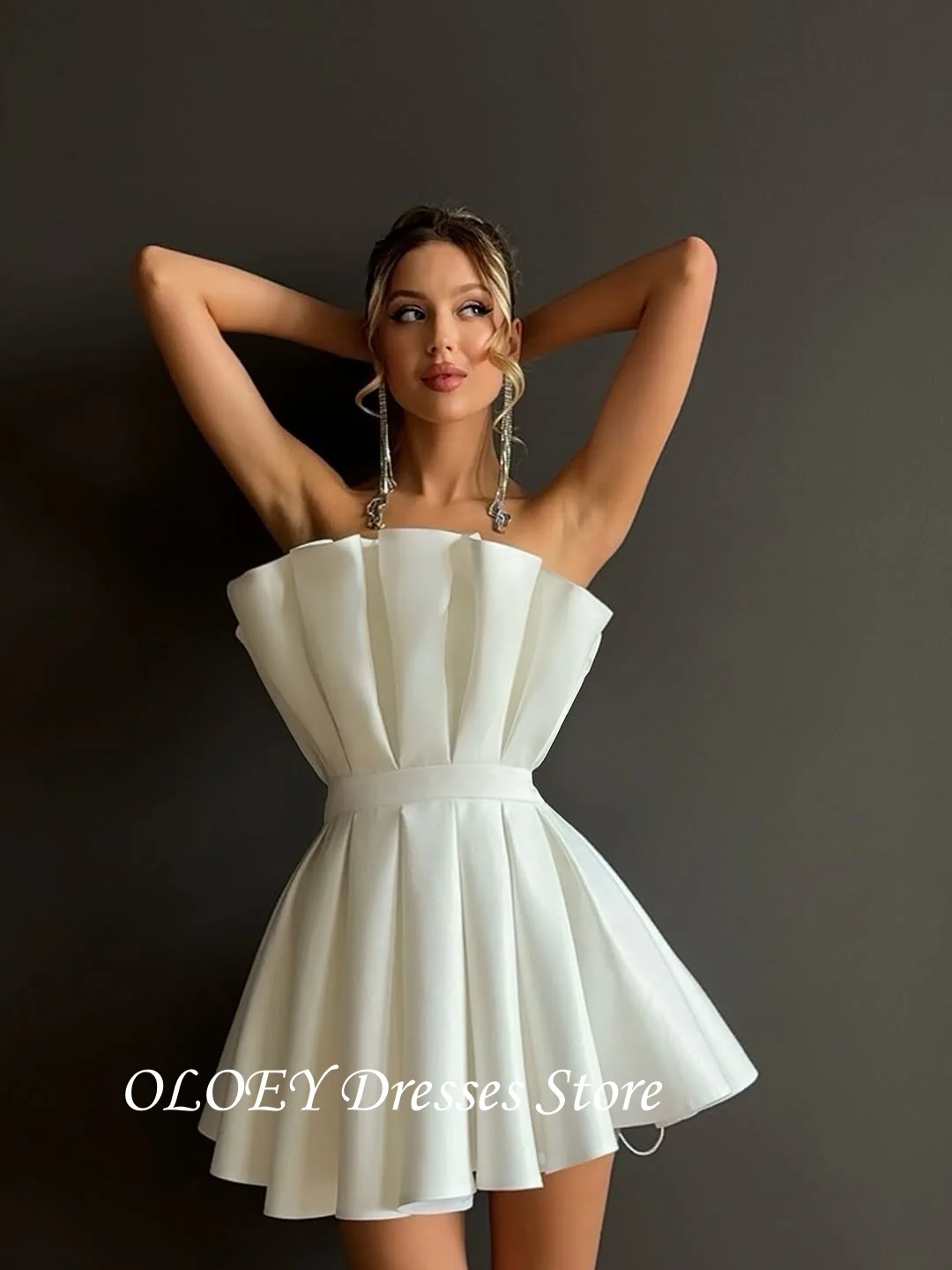 OLOEY Mini robes de soirée de mariage courtes sans bretelles Satin soie dubaï femmes robe de Cocktail robes de mariée événement formel personnalisé