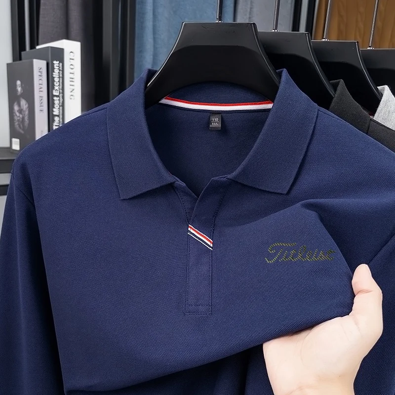 Trendiges Frühling-Herbst-Komfort-Herren-Polohemd mit Print, Original Warmes Einfarbiges Langarm-T-Shirt, Lässige Pendler-Herrenbekleidung – Detail 6