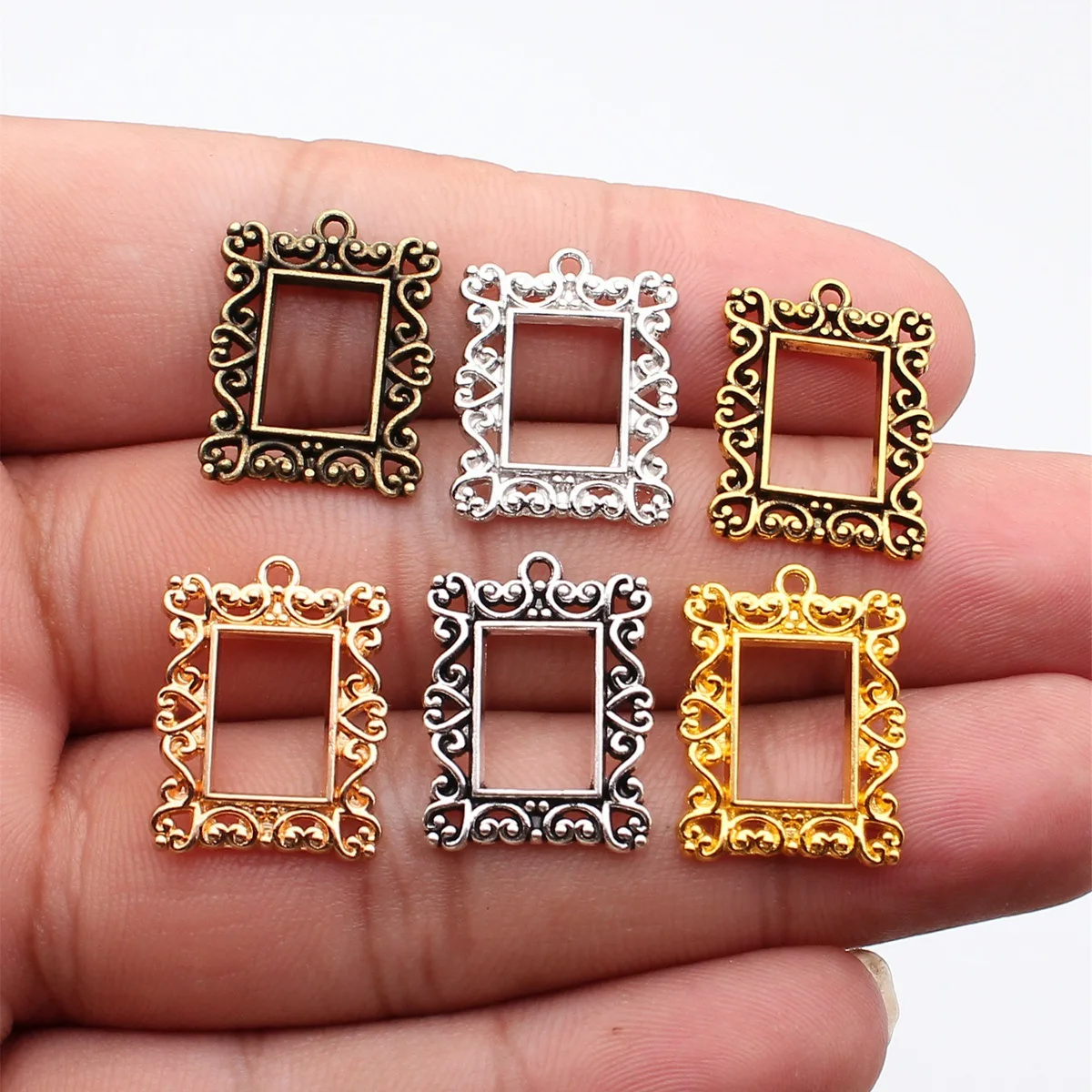 WYSIWYG 4pcs 20x15mm 6 Colors Photo Frame Charms For Jewelry Making Retro Rectangle Photo Frame Charms Charm Photo Frame