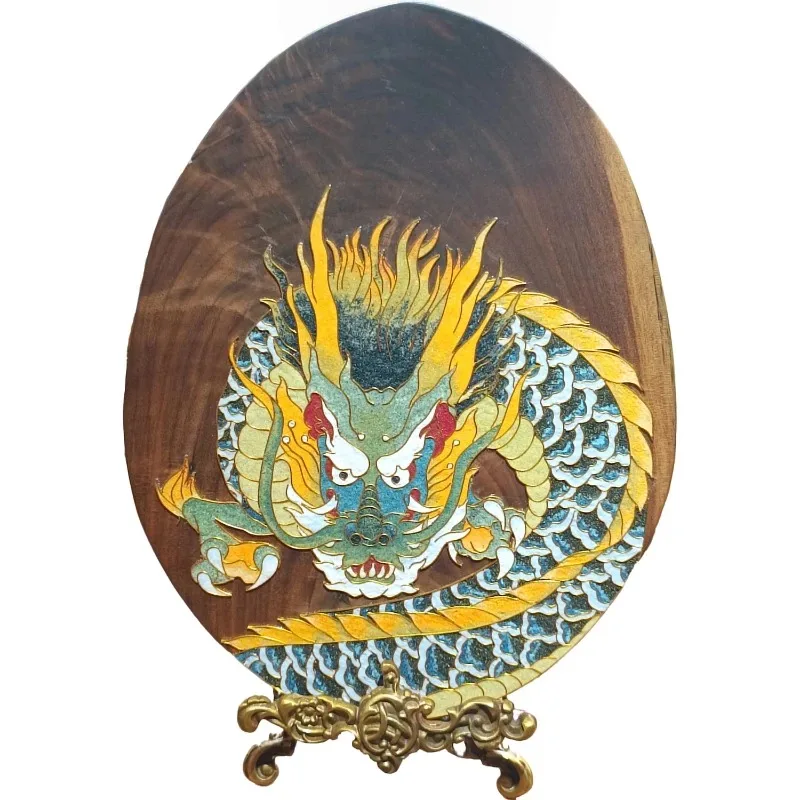 

Cloisonne and walnut dragon-themed hand-decorated ornaments