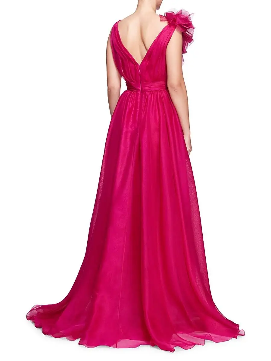 High-end Banquet Gowns A-line V-neck High Split Hem Trailing Gowns for Banquet Party Vacation Ball Cocktail Party