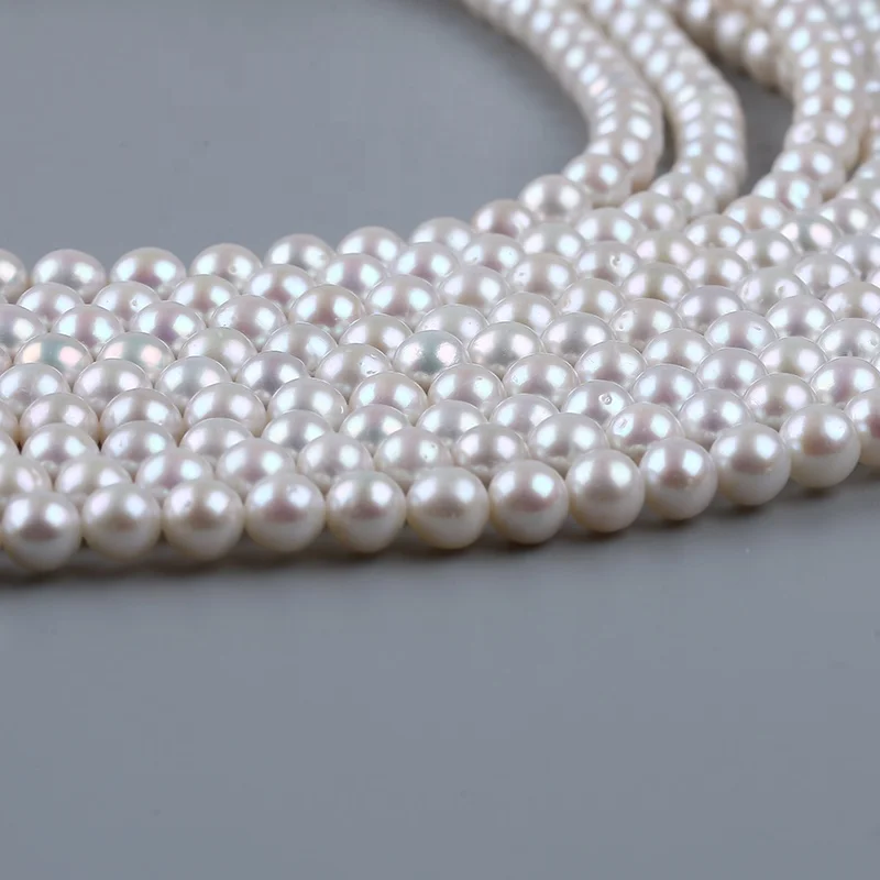 

7-8mm Natural White Freshwater Pearl Round Shaped Hole Drilled Jewelry Diy Loose Pearls Bead strand