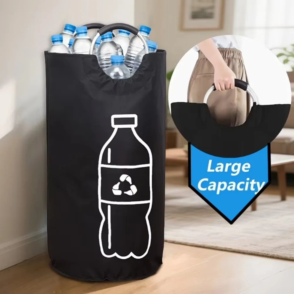 82L Empty Bottle Storage Basket Folding With Aluminum Handle Wastewater Bottle Collector Bag Large Capacity Recycling Bin