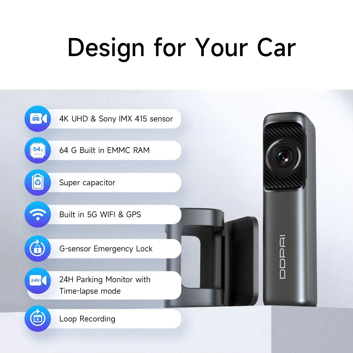 DDPAI Mini5 Dash Cam 4K Car DVR Car Camera Recorder Car Dash Camera Recorder GPS ADAS 64G eMMC built-in Storage 5GHz Wi-Fi SR2.0