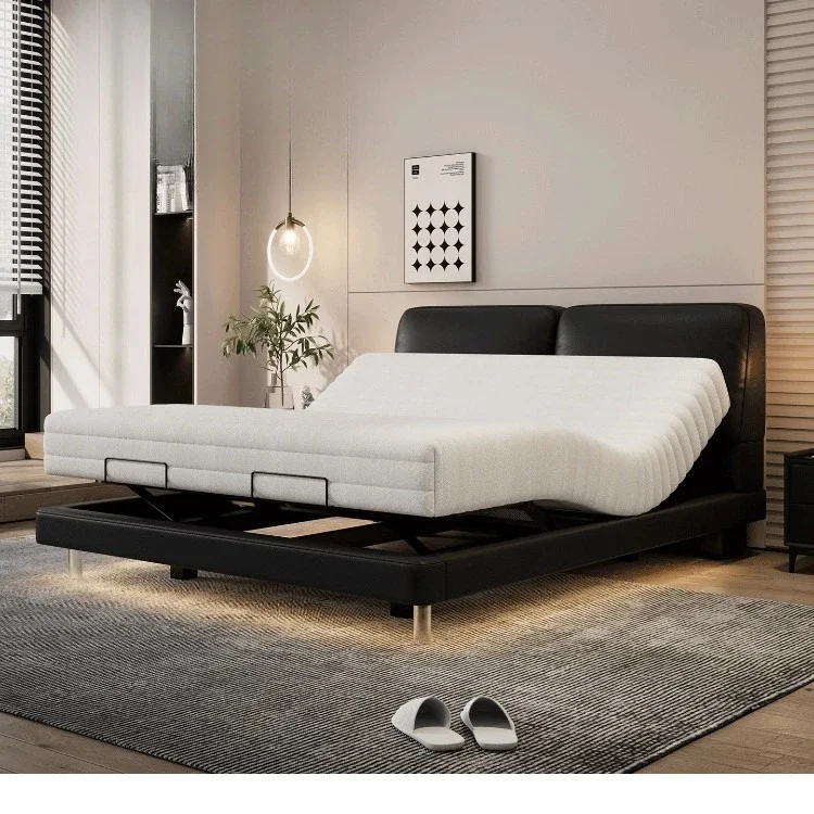 Intelligent electric bed, fully automatic multi-functional master bedroom leather double bed can be lifted and lowered suspensio