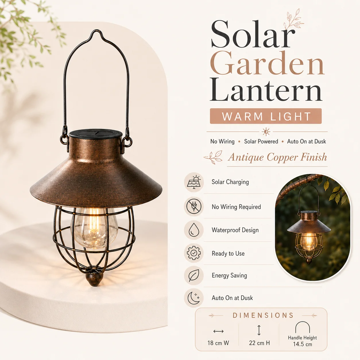 Hanging Lantern Retro Solar Iron Art Lantern Led Solar Light Solar Decorative Vintage Pathway Lamp with Handle Outdoor Metal