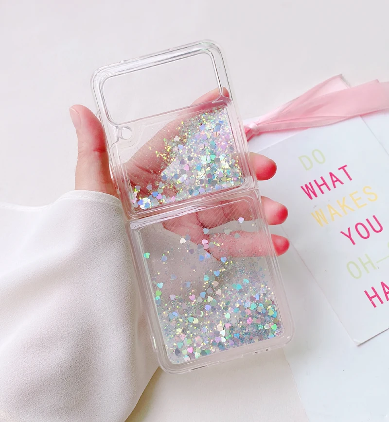 Luxury Glitter Love Quicksand Case For Samsung Z Flip 4 3 2 1 Bling Shockproof Soft for Samsung Galaxy Flip 3 4 Flip4 Cover Cute