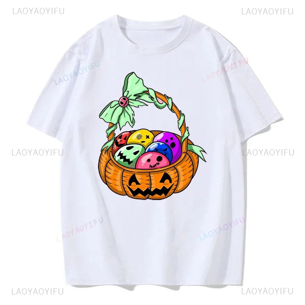 The Halloween Pumpkin Head Basket Contains Candy Tee Fashion Casual Streetwear Hip-hop Hipster Loose O-neck Hot Sale Tops Tshirt