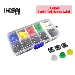 5 Colors 12*12*7.3MM Micro Switch Button Tact Cap Tactile Push Button Switch Momentary  25Pcs/Set