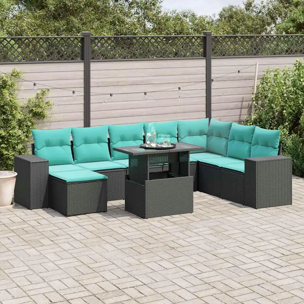 

9 Piece Outdoor Patio Sofa Set with Cushions Black Rattan Furniture For Garden Balcony Yard