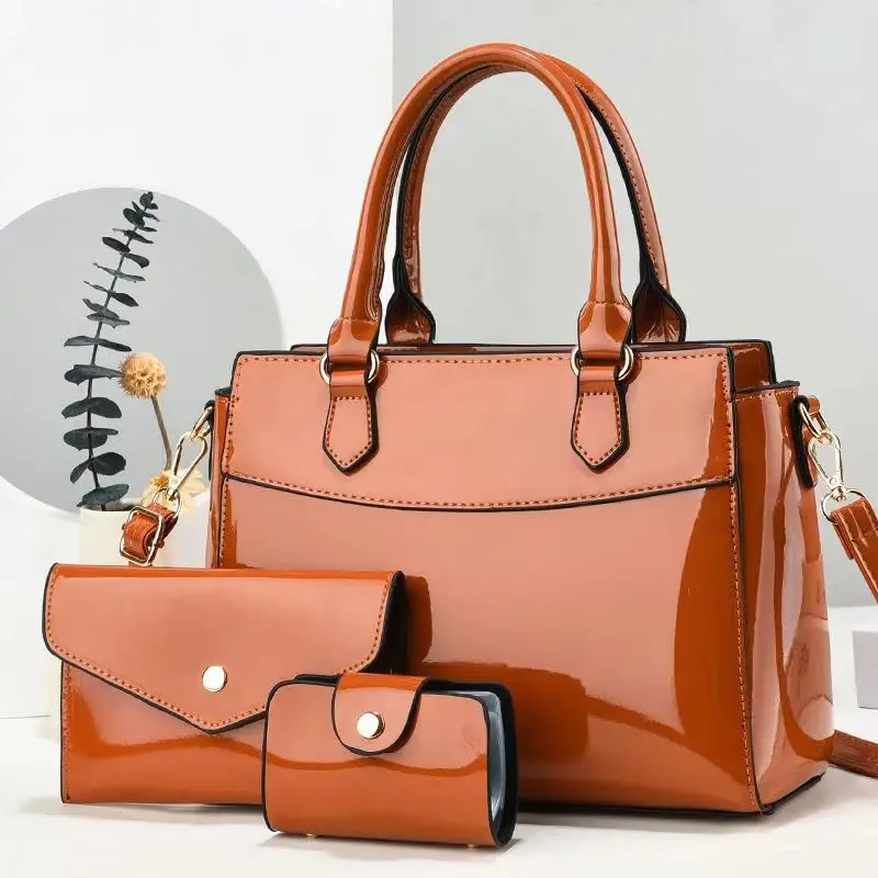 3Piece Set High Quality Women Shoulder Bags 2024 New Bright Leather Female Messenger Bags Designer Crossbody Bag Handbags