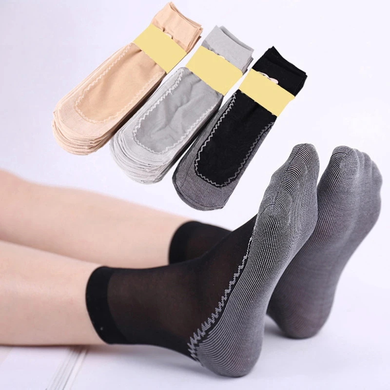 4 Pairs  Spring Summer Women Soft Socks Velvet Silk Socks Non-Slip Bottom Splice Transparent Ladies Ultrathin Breathable Sock