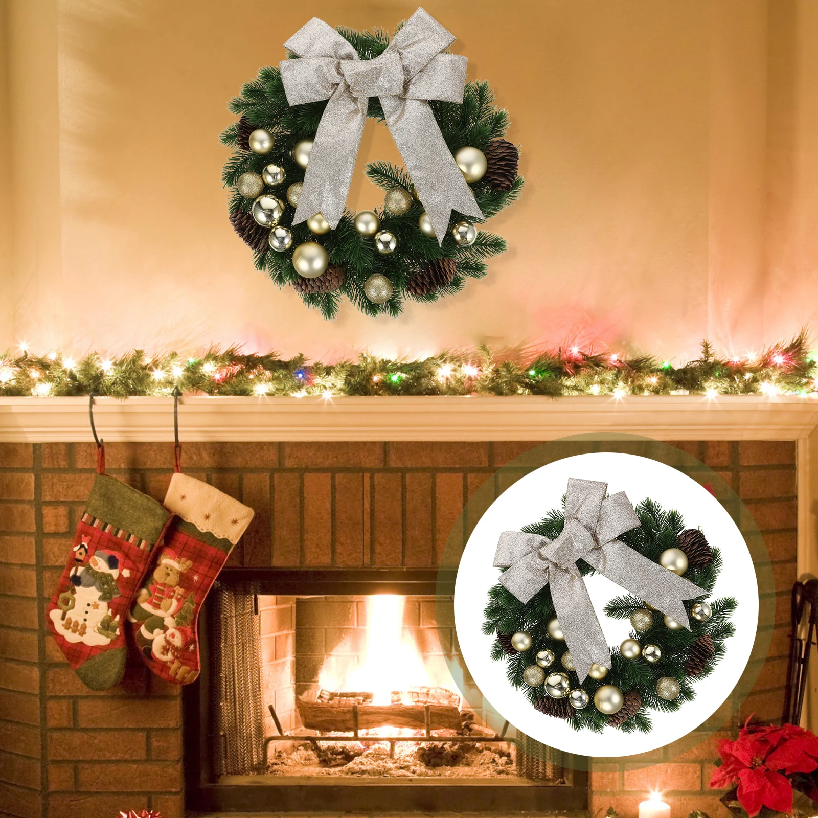 

Christmas Ball Garland Window Wreath Outdoor Holiday Hanging Wreaths Front Cloth Decor