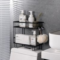 Moisture-proof Wrought Iron Toilet Shelf Draining Hollow Bathroom Shelves Wall-mounted Punch-free Storage Rack Kitchen