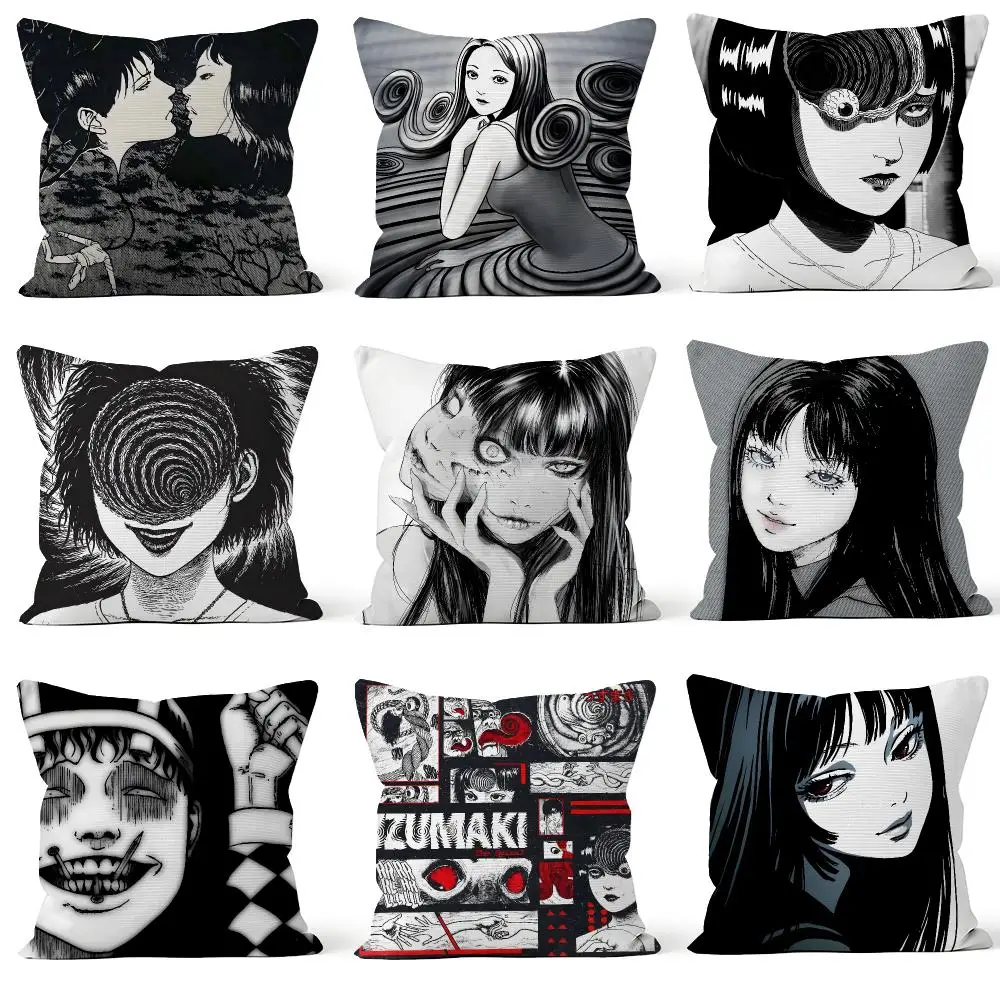 Artist Junji Ito Tomie Uzumaki Souichi Cushion Cover Throw Pillow Soft Short Plush Cozy Durable For Sofa Bedroom Home Decor Gift