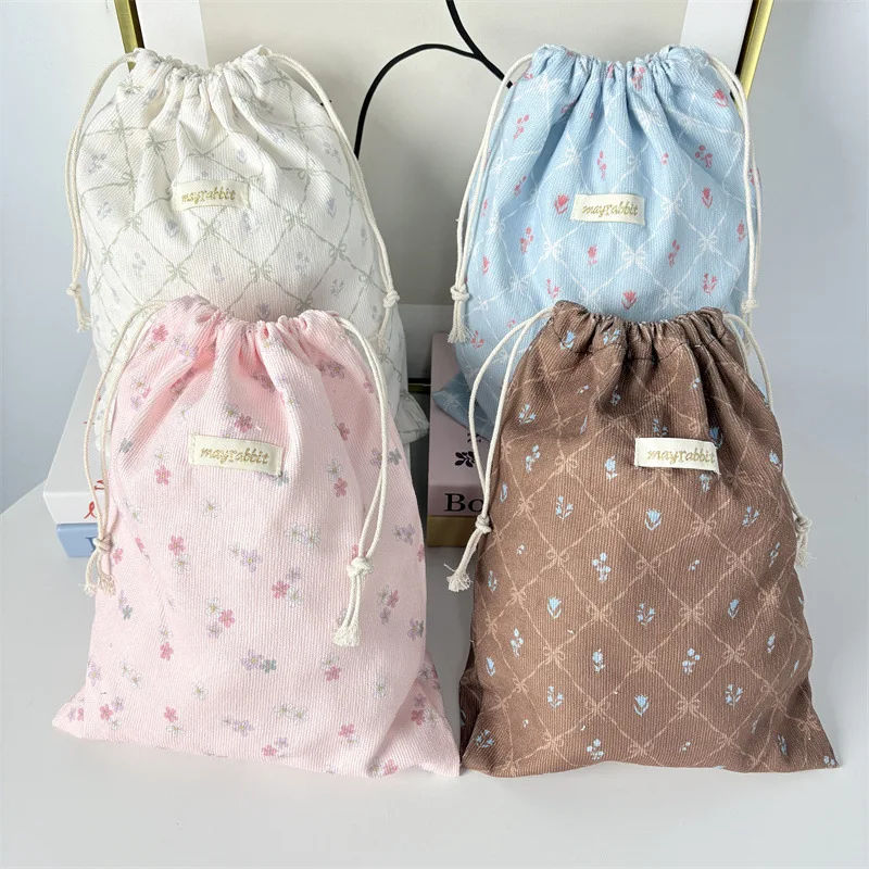 Torba do przechowywania z kokardą w kratkę, przenośna kosmetyczka ze sznurkiem, podróżna torba ze sznurkiem do pakowania i organizowania różnych przedmiotów.