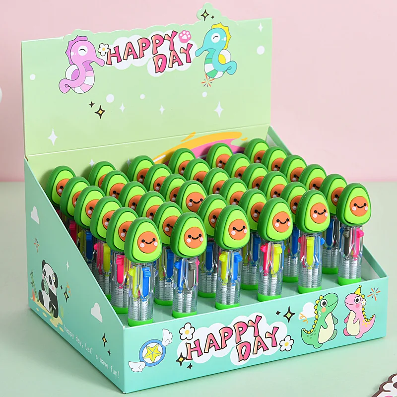 

36Pcs/Lot Kawaii Cute Cartoon Mini Four-color Ballpoint Pen Colored Writing Pens Student Prize Kids School Stationery Wholesale