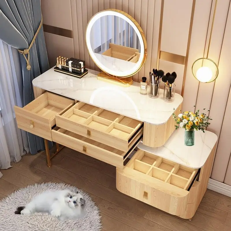 Luxury Vanity Desk with Mirror and Lights,2024 Latest Upgrade Material Vanity Table with Movable Cabinet,6 Drawers and Chair