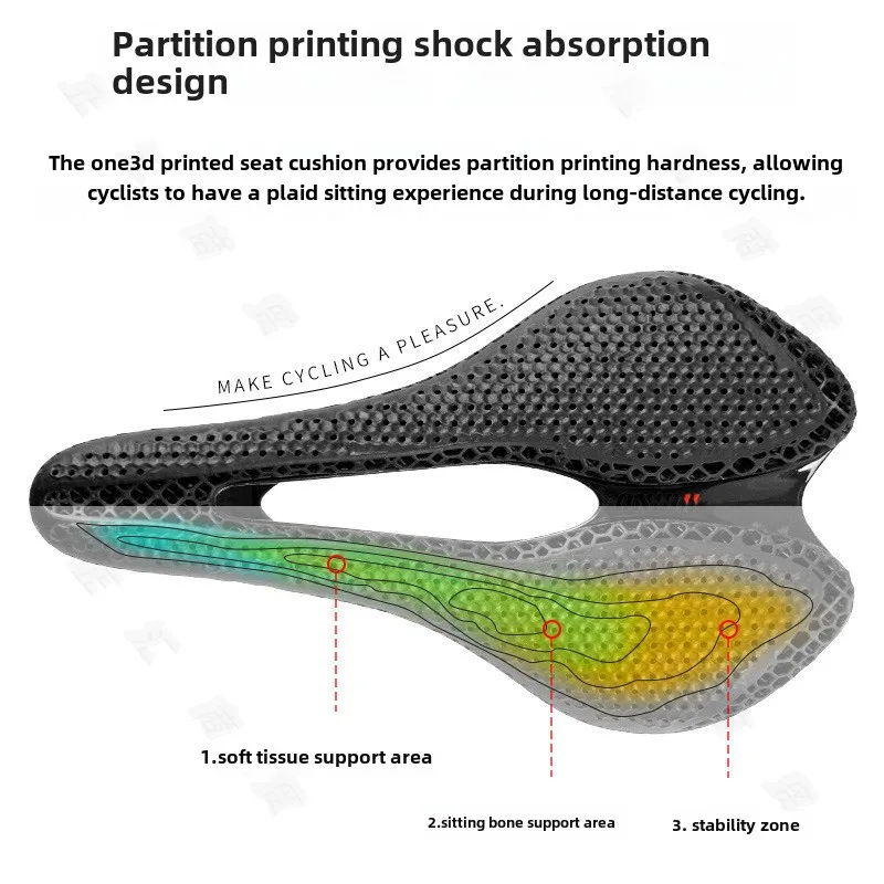 ONE Carbon Fiber 3D Printed Cushion Road Mountain Bike Saddle Hollow Breathable