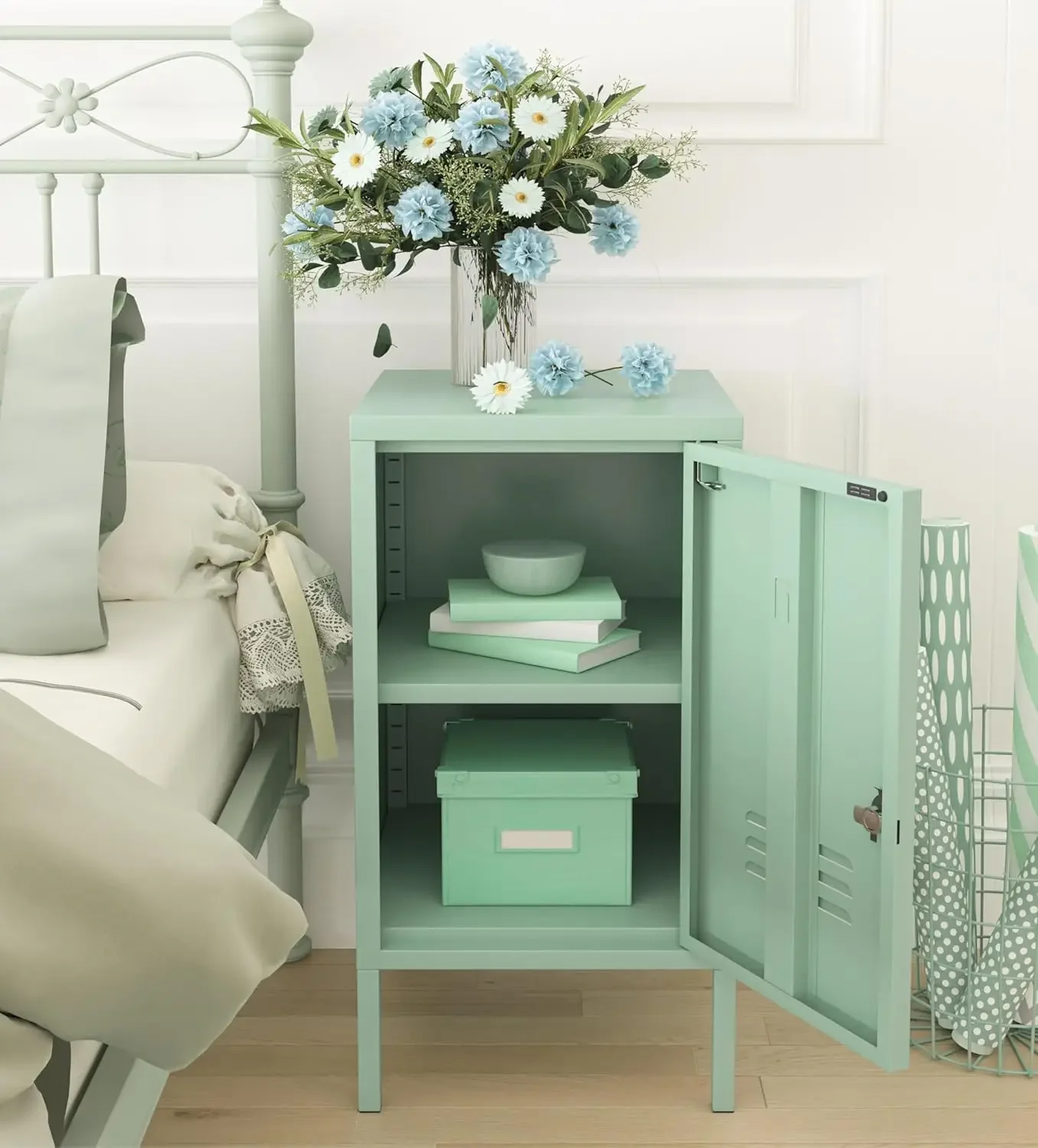 Coffee Table Metal Locker Bedside Cabinet Children's Bedside Cabinet Green Size: 27.55”H x 13.78”W x 14.96”D