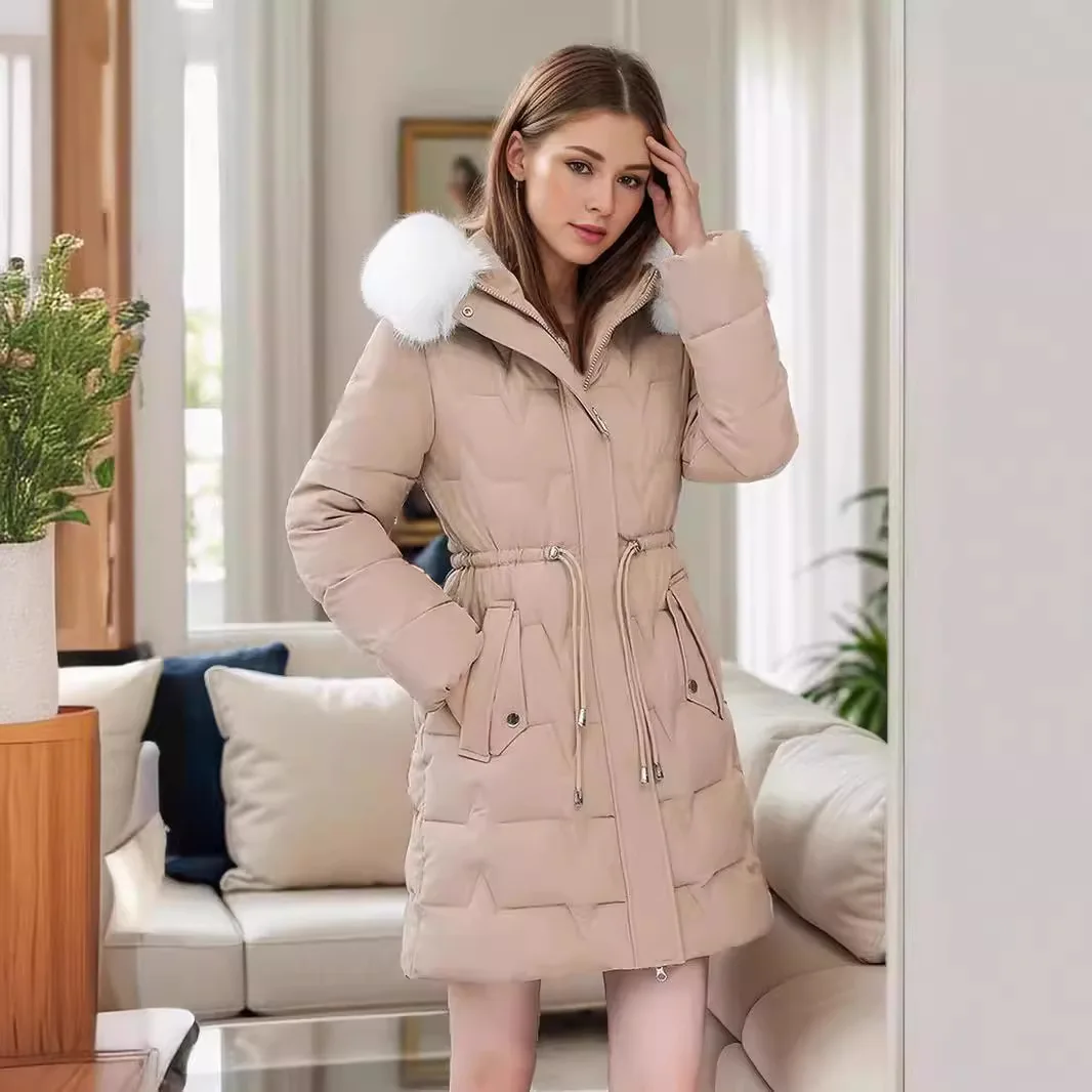 Jaqueta de algodão solta para mulheres, média a longa, slim fit, inverno, nova