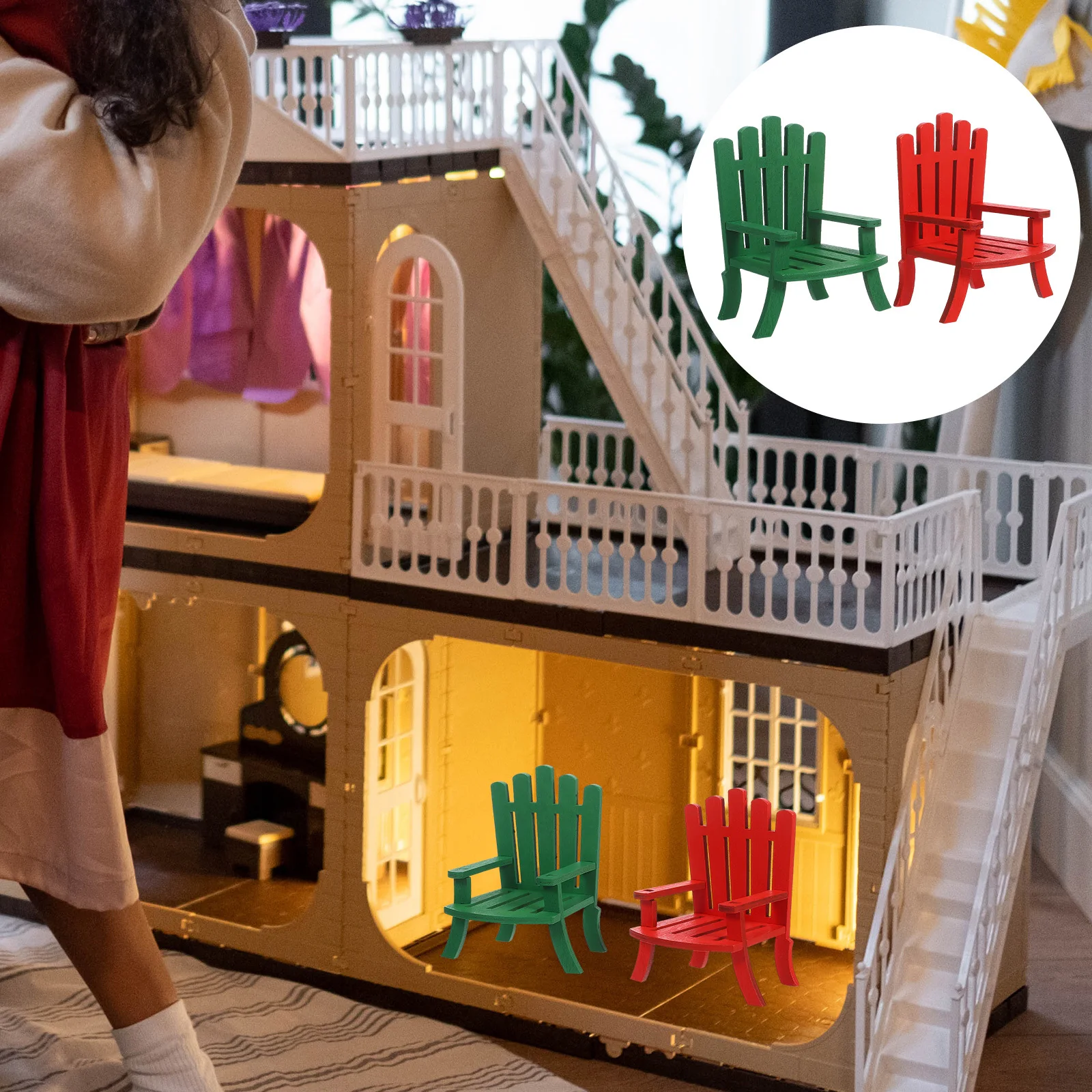 

2Pcs Miniature Beach Chairs Wooden 1:12 Scale Detailed Small Furniture for Dollhouse Scene Coastal Theme Decor