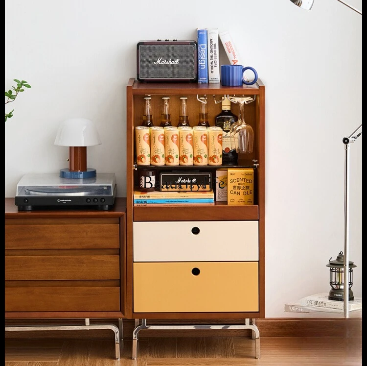 

Solid Wood Retro Color Block TV Wine Cabinet Wall-Mounted Storage Cabinet