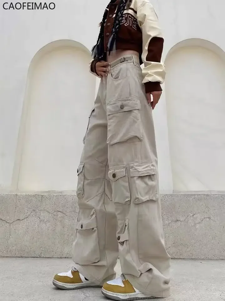 

Cargo Pants Multi-Pocket Overalls Harajuku Men's Retro Loose Wide-Leg Pants Street Casual Hip-Hop Straight High Waist Mop Pants