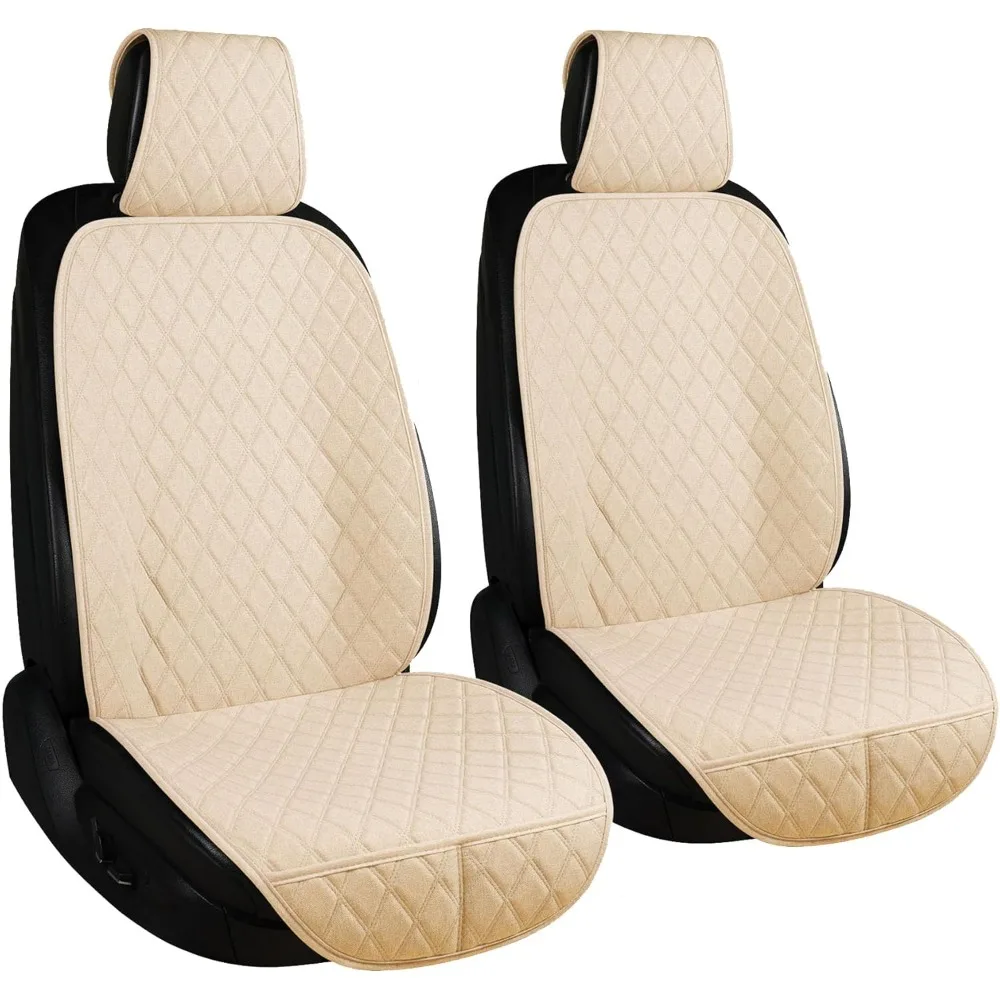 Linen Car Seat Covers Front Seat Covers Breathable Cloth Fabric Car Seat Protector Universal Fit Most Automotive, Van, SUV